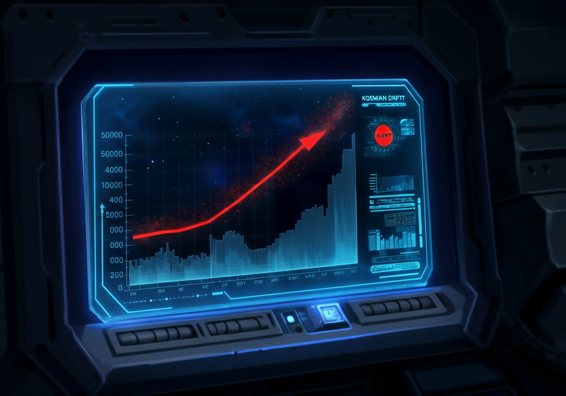 CLOSE-UP: The holographic display showing the Kosmian Drift.