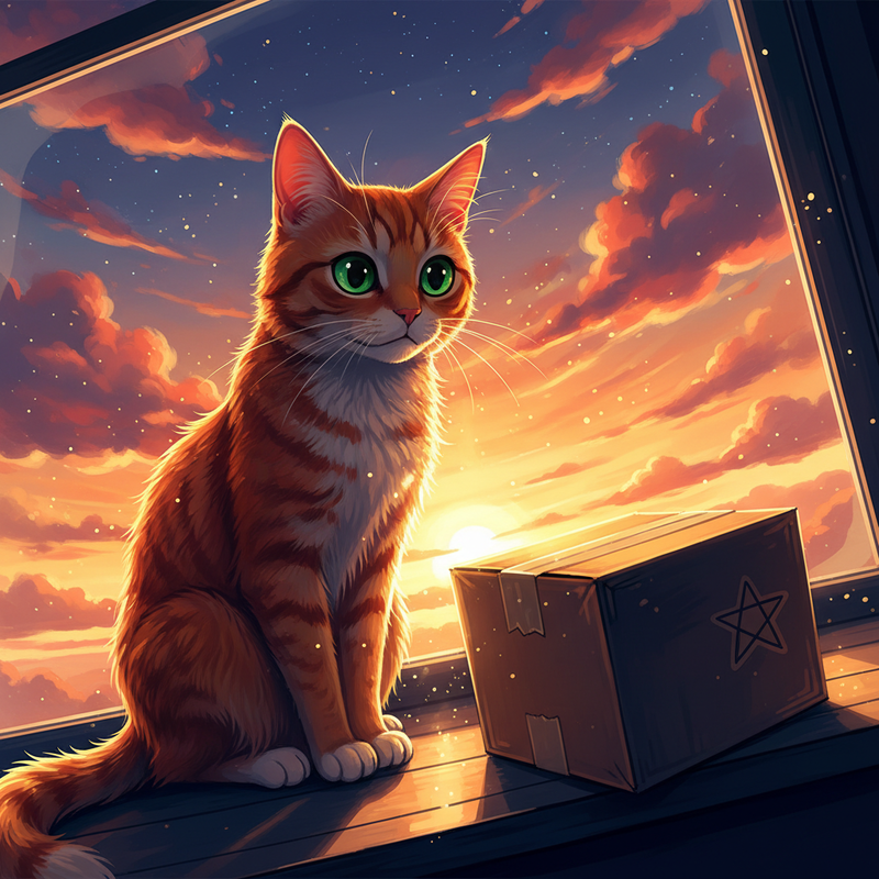 A ginger tabby cat, named Clementine, sits perched on a sunny windowsill, bathed in golden light.