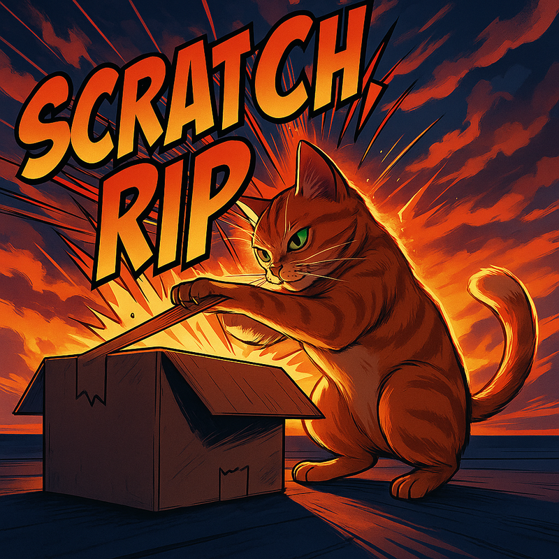 Clementine (a ginger tabby cat) is actively trying to pry open the box.