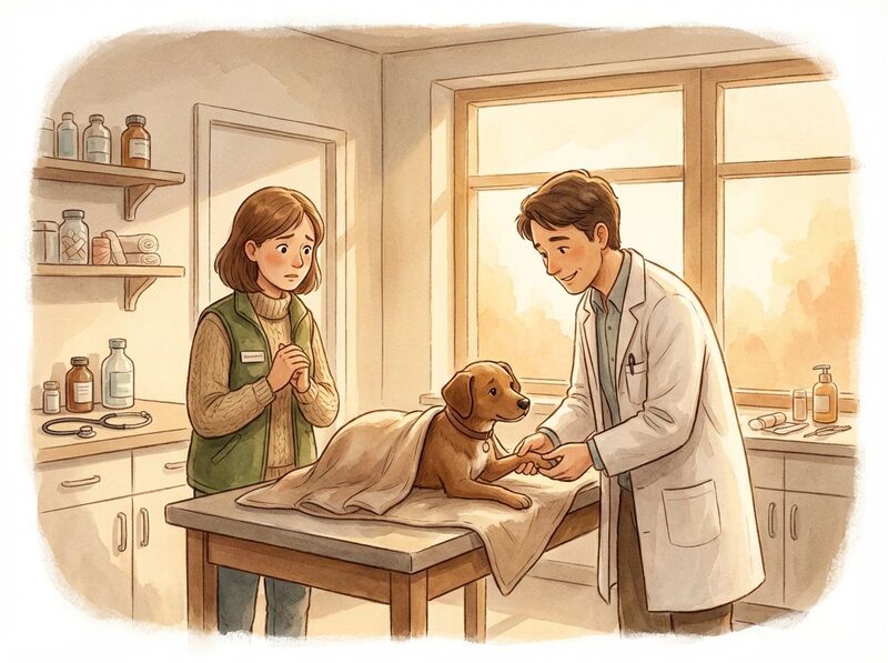 Interior of a bright, clean animal shelter veterinary room.