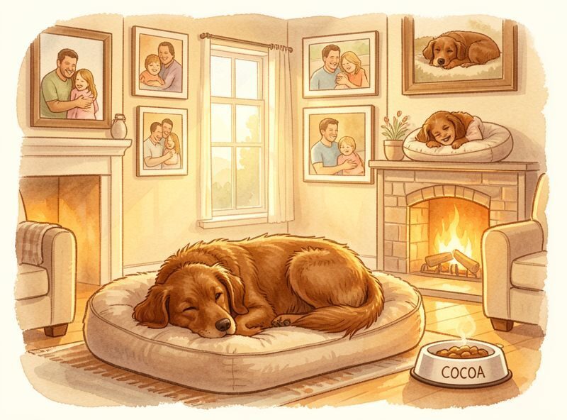 Warm, cozy living room scene at golden hour.