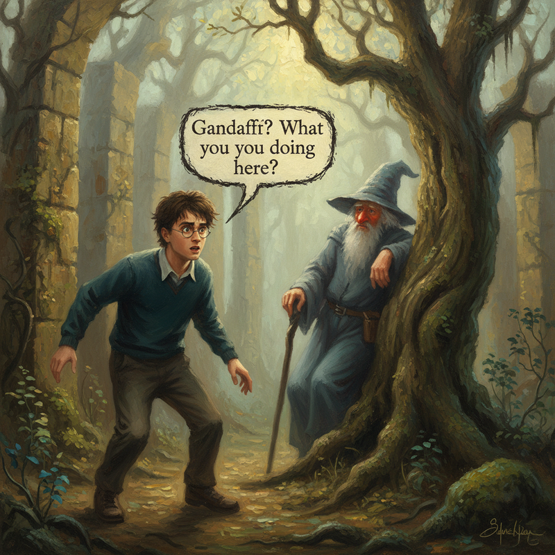 Harry stares at Gandalf with a mixture of shock and confusion.