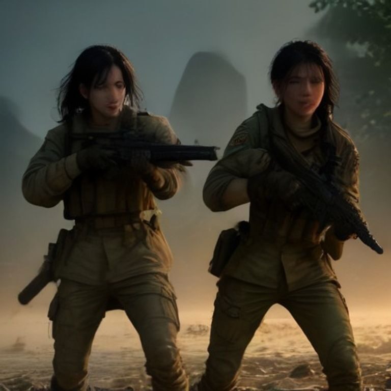 The medic veers sharply to the right, mud splashing from her boots, as she dashes toward a standing soldier about twenty meters away.