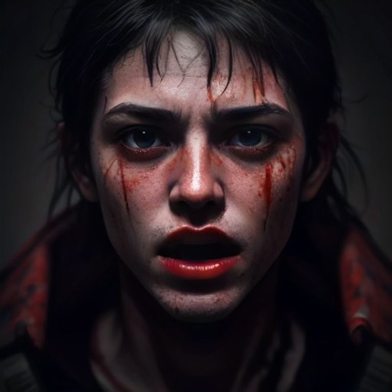 Close‑up of the wounded soldier's face, eyes widening then hardening, mouth open in a silent scream.