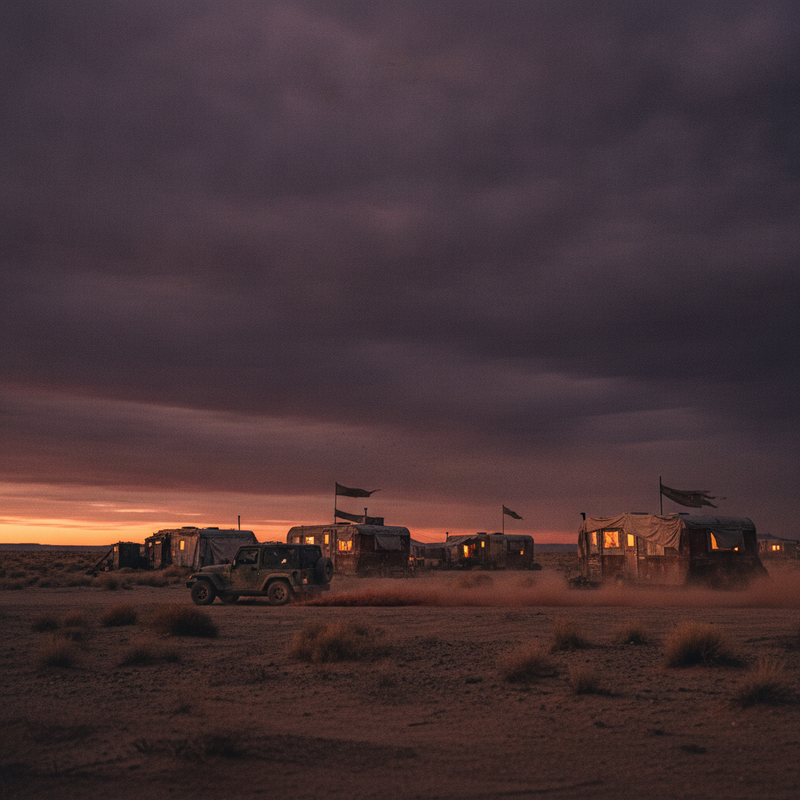 A sweeping low-angle view of the New Mexico desert at dusk.