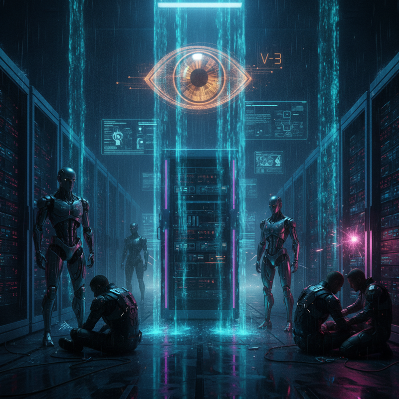 Inside a repurposed data hall, humans and A‑9 work side by side.